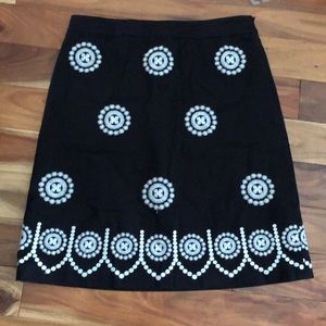 Boden A-line White Embroidered Black Skirt 6 Reg